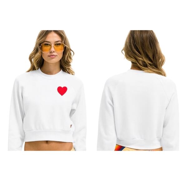 Aviator Nation Red Heart White Cropped Sweatshirt Medium Made in USA Size Med♥️ - Picture 1 of 10